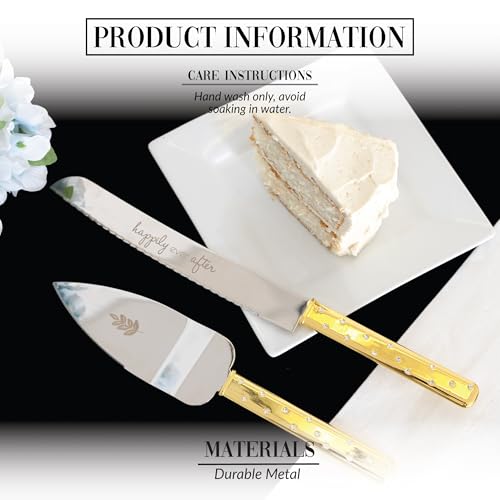 Pavilion Gift Company - Happily Ever After - Gold & Silver Knife And Server Wedding Cake Ceremony Husband Wife Mr Mrs Couple Bride To Be Event