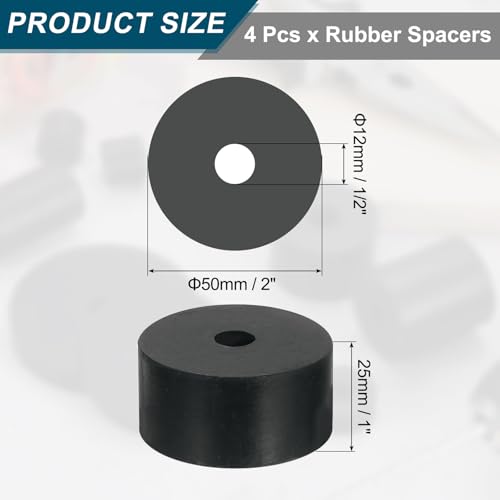 uxcell 4-piece thick rubber spacers, 2-inch OD x 1/2-inch ID x 1-inch thick round bushings washers