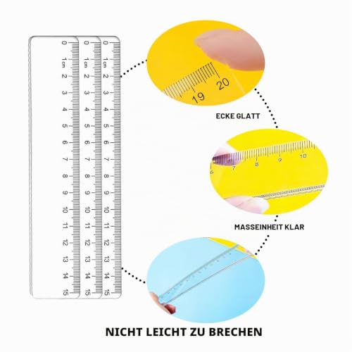 Pack of 5 Rulers 15 cm Primary School, Plastic Ruler 15 cm, Ruler Set Primary School, Transparent Precision Ruler, Ruler with Metric Scale, Ruler 15 cm Flexible, for Office, Home, School
