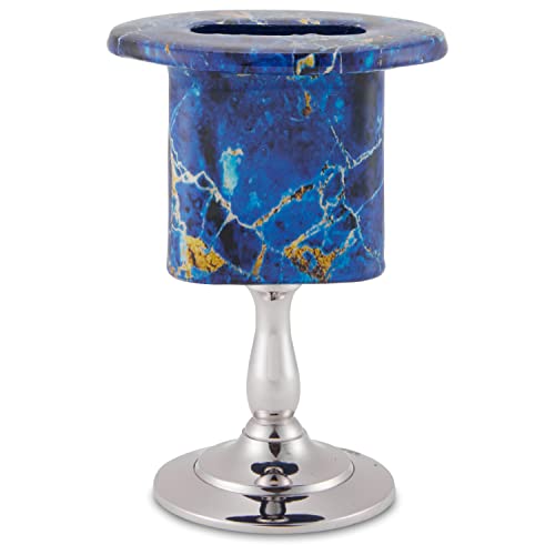 Elegant End of Shabbat Havdalah Set Nickel Plated Blue Marble Decal - Includes Matching Kiddush Cup Goblet and Tray, Havdualah Candle Holder, Besamim Spice Box - Shabbos Decorations By Zion Judaica