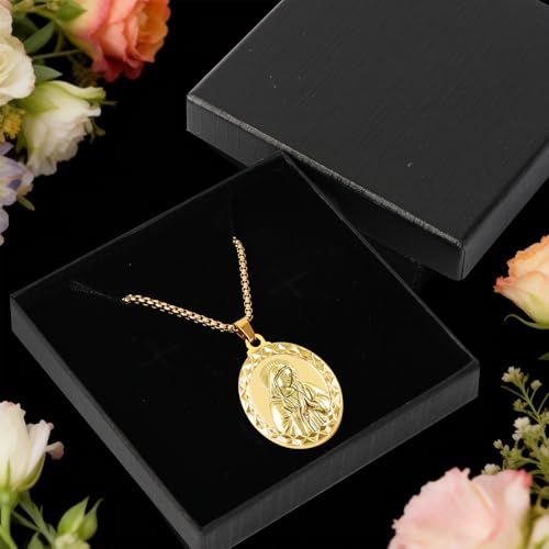 Virgin Mary Necklace, Catholic Religious Medal Pendant Bless Safety Gift for Men & Women Family Friends Gold