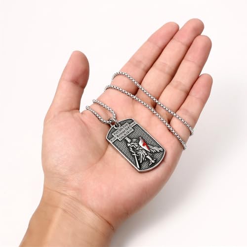Flongo Armor of God Cross Necklace for Men – Black Stainless Steel Dog Tag Pendant with Bible Verse Ephesians 6:13‑17, Knight Design Christian Jewellery Symbol of Faith and Protection Silver