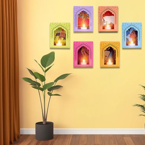 SATVIK Deep Mala Diwali Decoration Items with Candle, Home Decor Items Festive Decor Item, DIY Craft Traditional Jharokha Box for Hanging (Pack of 6) Pack of 6