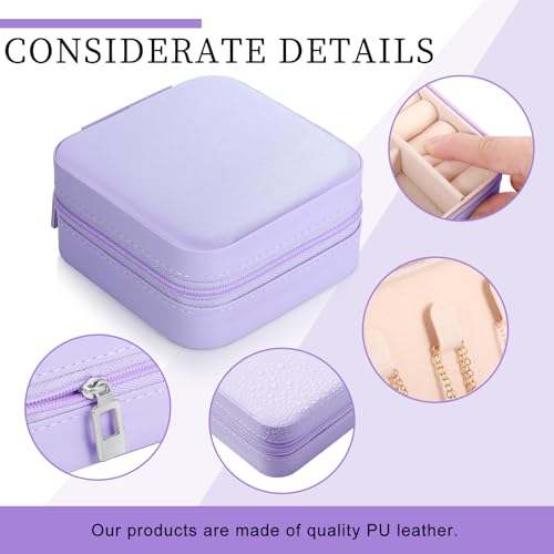 Hillban Bridesmaid Gifts Jewelry Box with Mirror, PU Leather Small Travel Jewelry Case Organizer Storage for Women Girls Light Purple 6