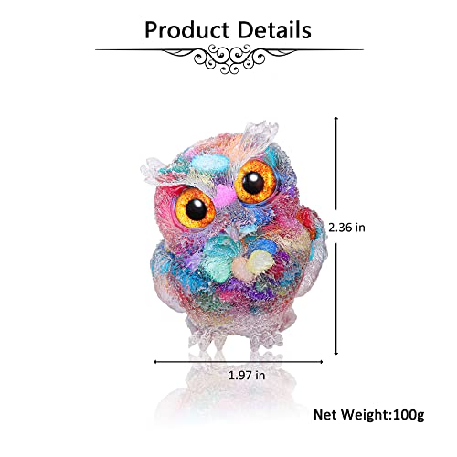Jovivi 2.5" Rainbow Shell Crystal Owl Statue Carved Resin Reiki Healing Crystal Pocket Stone Sculpture Gemstone Animal Owl Figurines Ornament Cute Room Office Decor Gifts