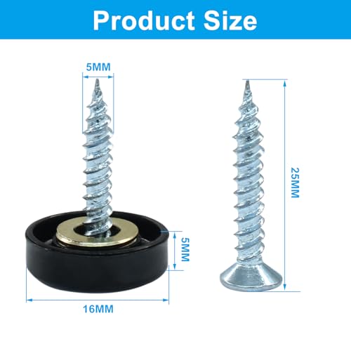 ISDVBUY black 16mm decorative screw covers, 24-pack nail fastener caps