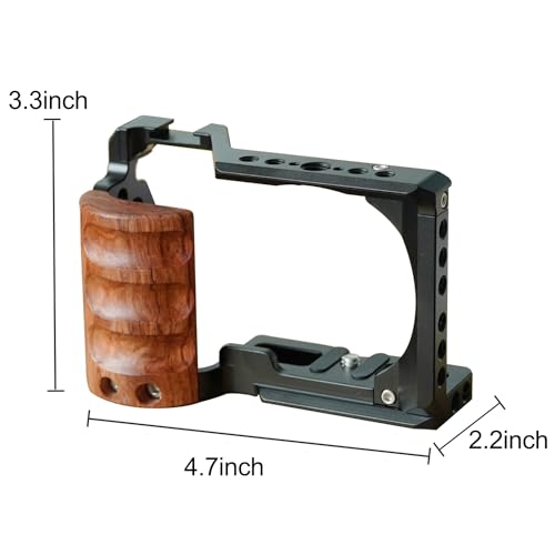 ZV-E10 Camera Cage with Wooden Handle -Clod Shoe and Locating Threaded Holes for Sony ZV-E10 Video Camera-A004
