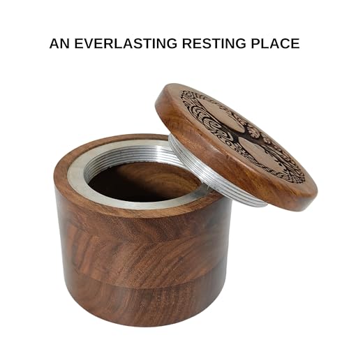 Wooden Urn for Human Ashes Round Shape-Beautiful Tree of Life Engraved-Wooden Urns Handcrafted Funeral Cremation Urn for Ashes Rosewood Decorative Keepsake urn 4.5''Diameter 5'' Height