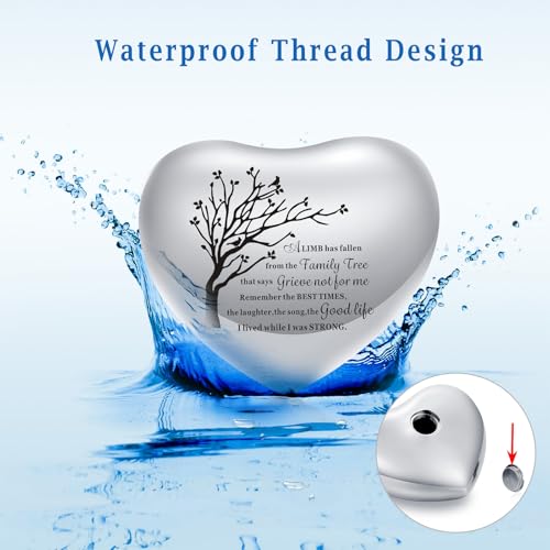 Heart Urn for Ashes - Small Heart Shaped Keepsake Urn for Human (Male/Female) or Pet Remains, Holds Small Portion of Ashes with Stand Silver-tree of Life