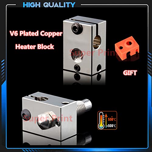 Prusa I3 MK3S+ Hotend,V6 All Metal Hotend,V6 J-head Hotend, Heater Block Heatbreak for V6 Hotend PT100 Prusa I3 MK3 MK3S MK2 Series 3D Printer etc.(Plated Copper Nozzle Kit)