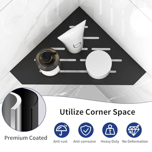 XIGOO 10" Recessed Corner Shower Shelf 2 Packs, Grout Mount Install ation with Soap Holder, Bathroom Cornor Organizer for Tiled Wall, Requires Sealant, Matte Black