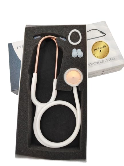 [Australia - AusPower] - White Stethoscope for Students Nurse Doctor, Beautiful Gold-Plated Stetho for Clinical Use, Professional high-sensitivity fiber membrane, Double Sided Stethoscope, estetoscopio medico 