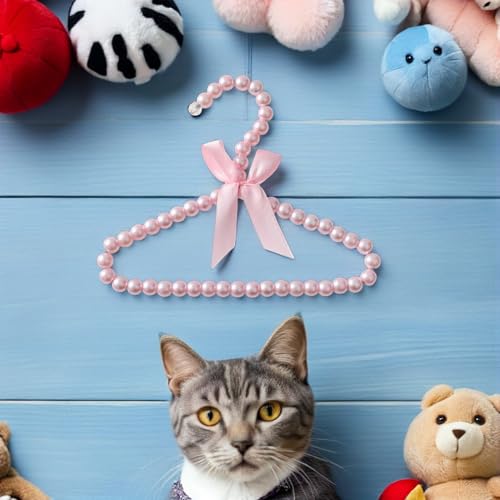 5pcs Pink Pearl Beads Small Clothes Hangers Faux Pearl Beaded Garment Hangers with Ribbon Bowknot for Pet Dog Cat Baby Clothing Trousers Jeans Skirts