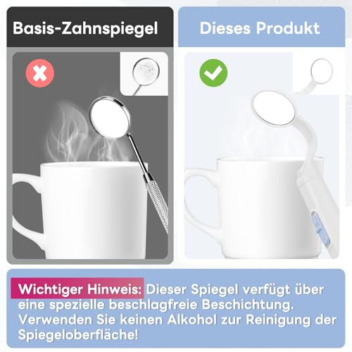 InhwRior Rechargeable LED Mouth Mirror with USB Charging Function, Anti-Fog Mirror Finish, White Yellow Dual Light, Removable Design for Easy Cleaning blue