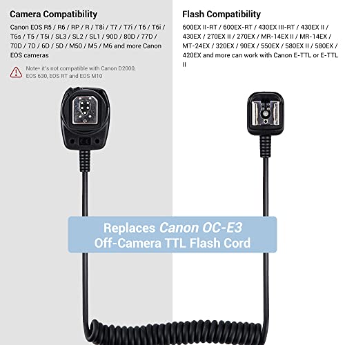 Off-Camera Flash TTL Cord for Canon, Flash Sync Cable Replaces OC-E3, 1.3m Replaces Canon OC-E3