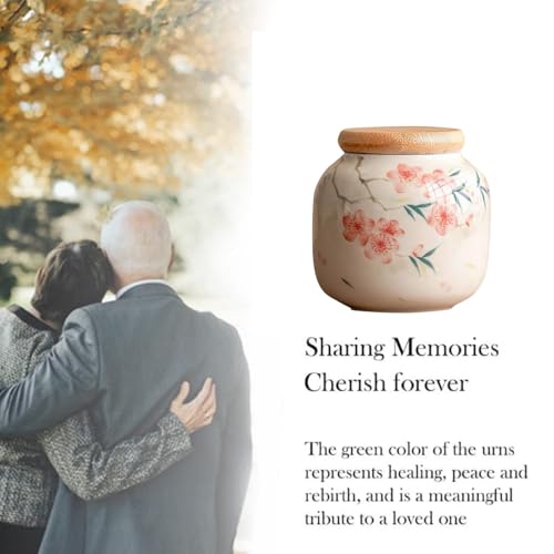 Small urn Ashes Keepsake - Flowers Ceramic urn for Humans， Funeral Memorial 3 inches urns for Adults, Child, Pets， Hold 10 Cubic inches -Qnty 1
