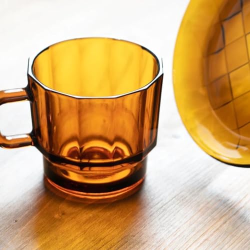 HMM X Spring Pool Glass - W Glass - 10 oz Clear Coffee & Tea Mug, Aesthetic Glass Cup with Handle for Hot & Cold Beverages, SGS Certified - Amber Brown