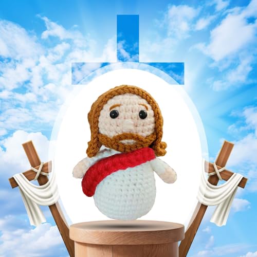 Mini Crochet Jesus Figures Gifts for Women Faith Cute Jesus Plush Christian Stuff Prayer Room Essentials Easter Basket Religious Gifts for Kids Christian Gift for Easter, Birthday 05 Red