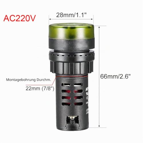 Gebildet 3 x Indicator Light with Summer AC 230 V, 22 mm Panel Mount Flashing Alarm, for Electric Control Panel, HVAC, DIY Projects (Red/Yellow/Green) 22mm 230V-multi-colored