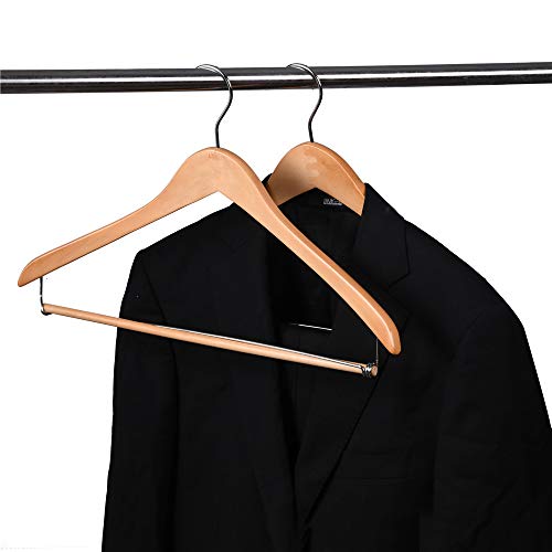Quality Hangers Wooden Hangers Beautiful Sturdy Suit Coat Hangers with Locking Bar Glossy Natural Wood (5) 5