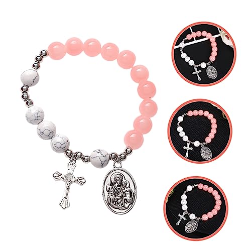 FRCOLOR Glass Cross Beaded Bracelet for Women Rosary Jewelry Elegant Design for Everyday Wear present for Birthdays Mother Day Anniversaries Valentine Day and Christmas