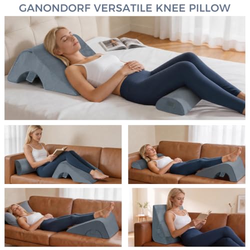 Ganondorf Knee Pillow for Back Sleeping, Premium Foam Wedge Pillow for Legs, Leg Elevation Pillow with Removable Washable Cover, Triangle Pillow for Knee, Hip & Back Support, Grey