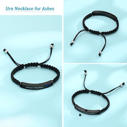 Urn Bracelet for Ashes Cremation Jewelry Braided Rope Adjustable Bangle Stainless Steel Memorial Bracelets Ash Holder Keepsake Jewelry-Always in My Heart E-Crsytal Blue