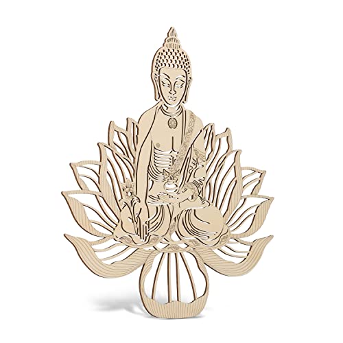 Fourth Level MFG 12” Thai Buddha, Sacred Geometry Wood Wall Art, Buddhism Enlightenment Symbol, Zen Home Decoration for Yoga and Meditation, Good Chakra Energy Spiritual Altar Decor