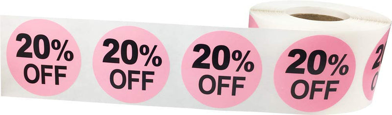 20% Percent Off Stickers for Retail 1.5 Inch 500 Adhesive Labels 20% Off