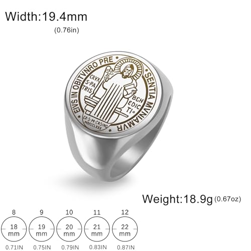 St Benedict Medal Ring San Benito Ring Patron Saint Exorcism Cross Amulet Christian Catholic Religious Jewelry Religious GIft for Men Women silver 9(US Size)