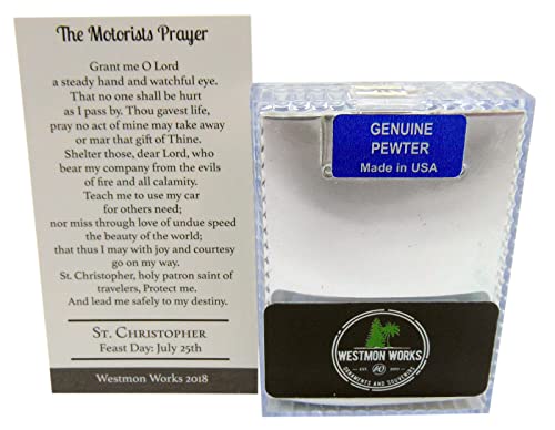 St Christopher Pewter Medal Steel Chain USA Made with Holy Card &Gift Box