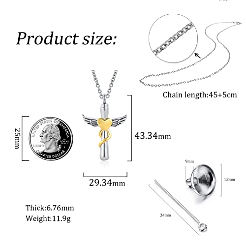 Guardian Angel Wing Cremation Urn Necklace for Ashes Cross Heart Love Memorial Keepsake Pendant Jewerlry Women Brother