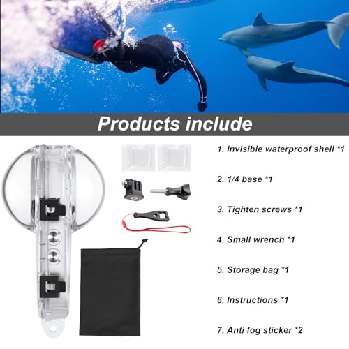 Insta 360 X3 Invisible Dive Case, Splash Prevention Housing Waterproof Up to 50m (164ft) Underwater Dive Protective Shell for Insta360 X3 with Bracket Accessories