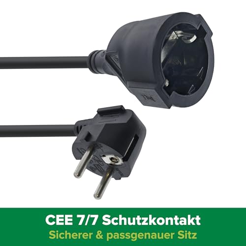 InLine Power Extension Cable 1 m for Devices with Protective Contact, Black | H05VV-F 3G1.5 mm², 16 A at 230 V, up to 3,500 W, increased touch protection, GS tested 1m