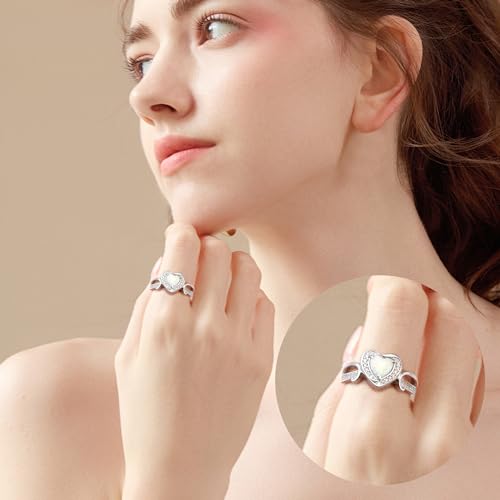 Heart Urn Rings for Ashes for Women 925 Sterling Silver Synthetic Opal Cremation Rings Urn Jewelry for Ashes of Loved Ones White 7