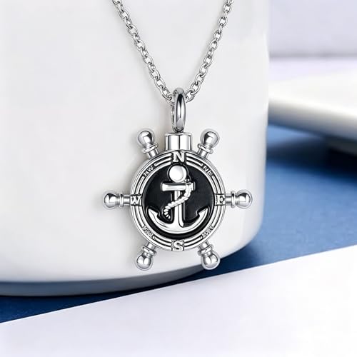 Anchor Compass Heart Urn Necklace for Ashes Cremation Memorial Keepsake Pendant Jewelry for Men Women Dad Brother