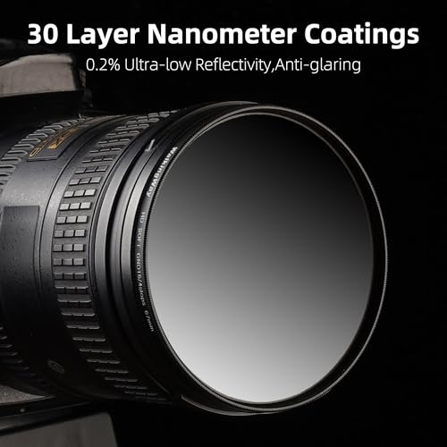Walking Way 52mm GND16 Variable Filter 4 Stops Camera Lens Graduated Neutral Density Filters 30 Multi-Layer Coating Ultra-Slim HD Waterproof Scratch Oil Resistant Lens Filter, Aluminum Alloy Frame