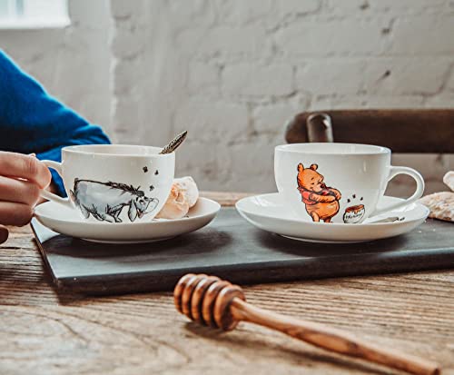 Winnie The Pooh Disney Bone China 4-Piece Teacup and Saucer Set | Tea Party With Coffee, Espresso, Mocha