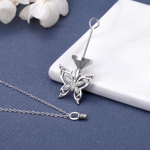 Urn Necklaces for Ashes Sterling Silver Cremation Pendant for Loss Butterfly-Opal