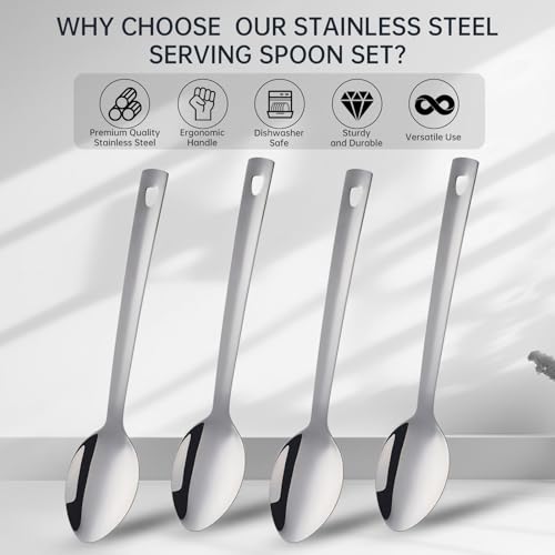 DOCBLACK 13 Inch Serving Spoons Set of 6, Heavy Duty Stainless Steel Buffet Spoons with Long Handle for Kitchen, Restaurant, Party, Dishwasher Safe (Silver, 6PCS) Silver 6PCS 13 inches