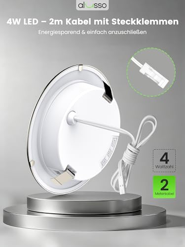 Alusso 12-24 V LED Recessed Ceiling Spotlight, IP44 Furniture Recessed Spotlight, Flat | 4 W, drill hole 55-58 mm and 14.5 mm flat, 3000 K warm white 4000 K neutral white 6000 K cool white, nickel, set of 3 Nickel, 12 V, Ø 55 – 58 Mm, Pack of 3 3er Set