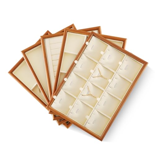 Cherry Wood Blank Jewelry Display Tray, Ring Earrings Bracelet Necklace Storage Holder Tray, Stackable Jewelry Organizer Tray, Wooden Jewelry Accessories Tray, Brooches Cufflink Plate Blank Tray Beige