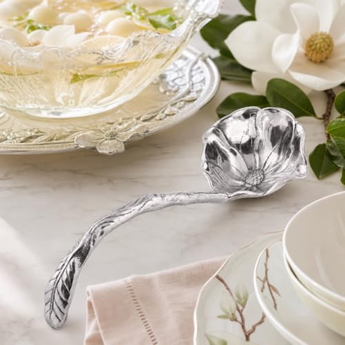 Arthur Court Magnolia Pattern Aluminum Serving Ladle - Elegant Punch/Soup Ladle for Entertaining - 12.5 Inch Long 12.5 inches Magnolia