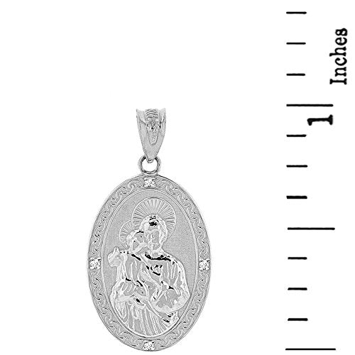 925 Sterling Silver Saint Joseph Medallion CZ Oval Pendant Necklace (1") 18.0 Inches