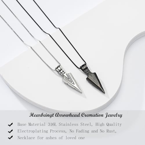 Hearbeingt Arrowhead Urn Necklace for Ashes Cremation Jewelry for Men 1Silver+Black