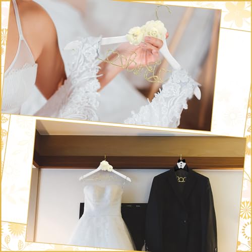 Yousoontic 2 Pcs Bride Groom Wedding Hangers Wooden Bow Tie Flower
