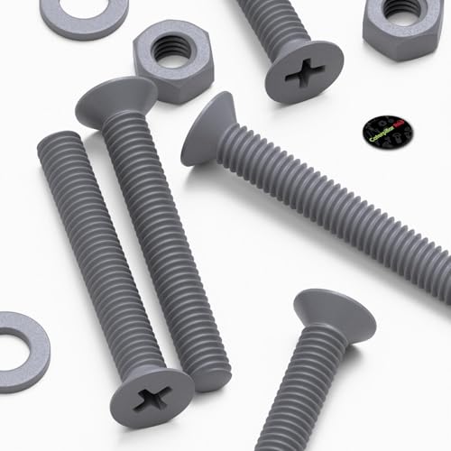 20x Grey PP Countersunk Plastic Screws & Bolts M6 x 40mm, Nuts & Washers