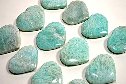 JIC Gem 1.5" Natural Amazonite Stone(Tian he Stone) Crystal Healing Gemstone Worry Therapy Heart Shape Set of 10