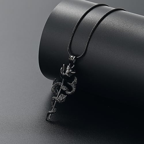 Snake Rose Urn Necklace for Ashes Roseflower Cremation Jewelry for Ashes Pendant for Women Men Memorial Keepsake Jewelry Black