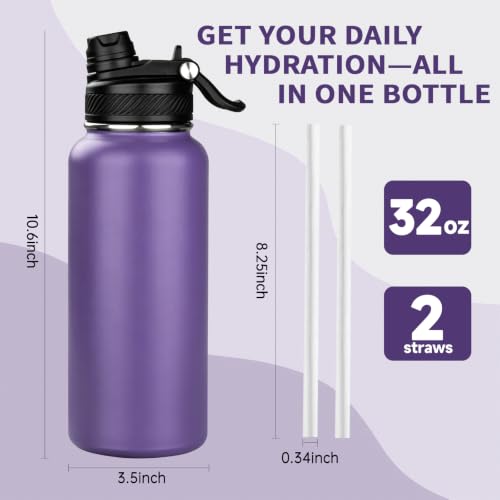 32 oz Insulated Water Bottle with Leak-proof 2-in-1 Straw and Spout Lid,Stainless Steel Sports Water Bottle with Handle,Double Wall Vacuum Metal Water Flask for Travel(Black-Navy blue-Purple-Indigo,4) 32 Ounces Black-Navy blue-Purple-Indigo